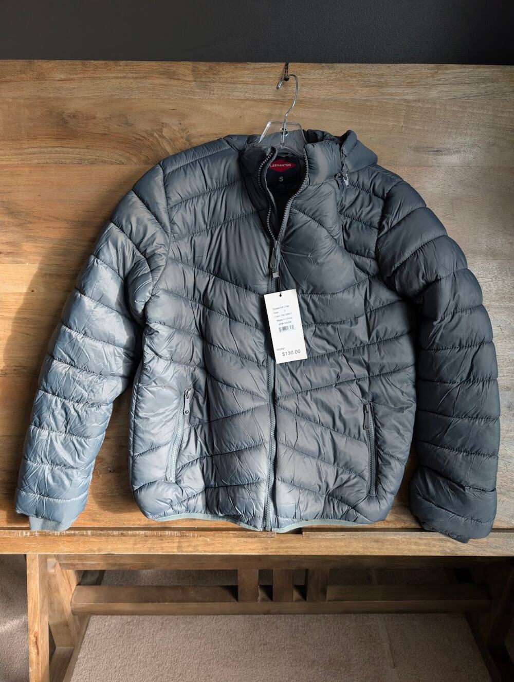 Leehanton Puffer Jacket Men S Dark Gray Fleece Lined Detachable Hooded Full Zip